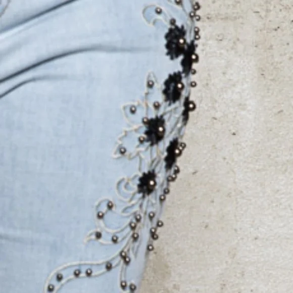 🌹The Indigo" Embroidered, Studded Floral Boot Cut Jeans - Picture 2 of 4